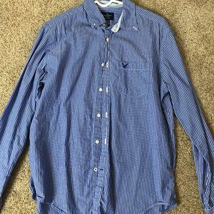 American Eagle Blue and White Striped Dress Shirt
